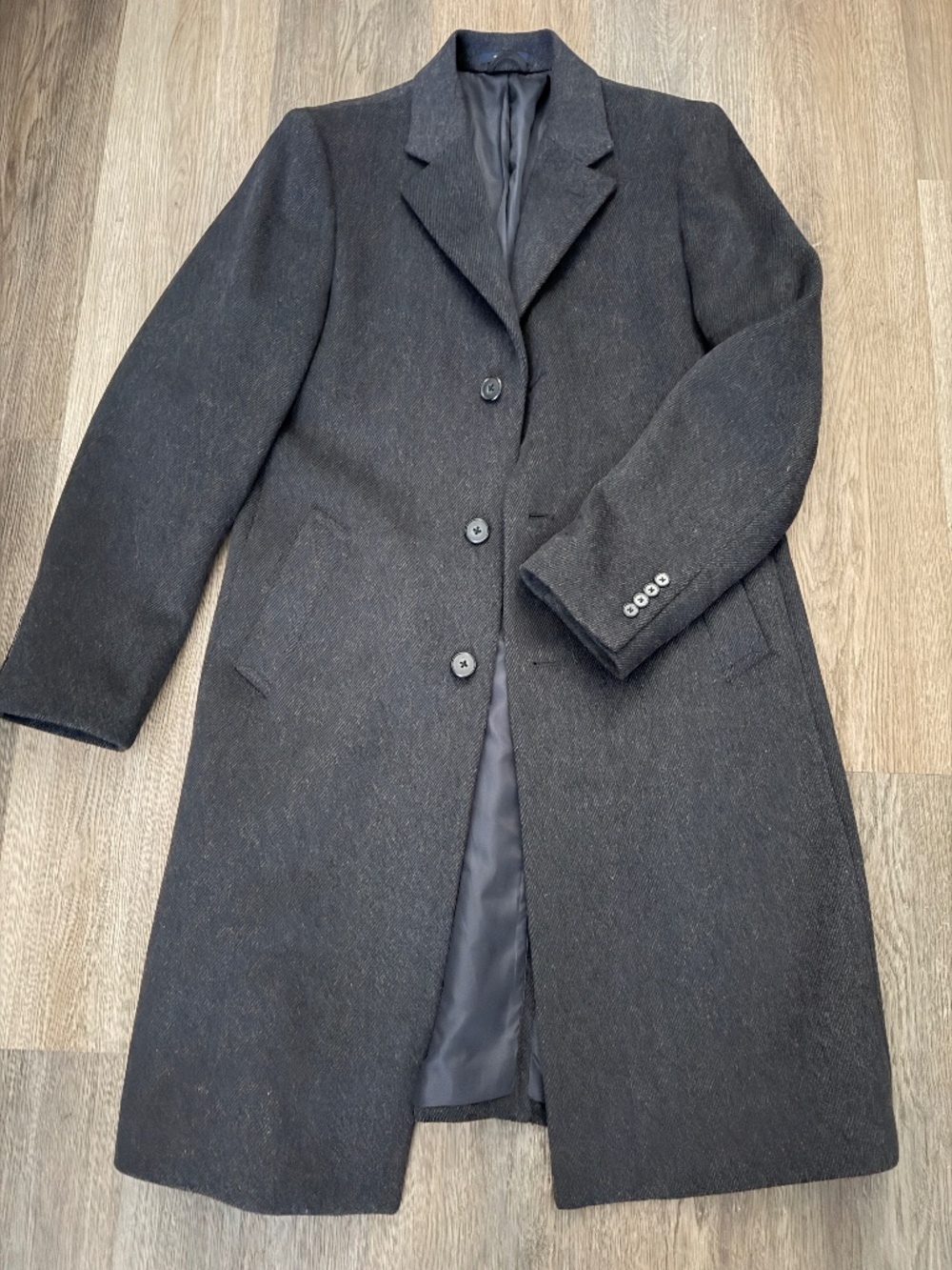 Nautica wool blend charcoal gray overcoat men's size 40L 3 buttons classic long
